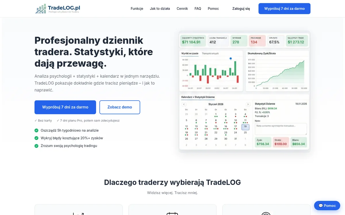 Strona aplikacji TradeLOG